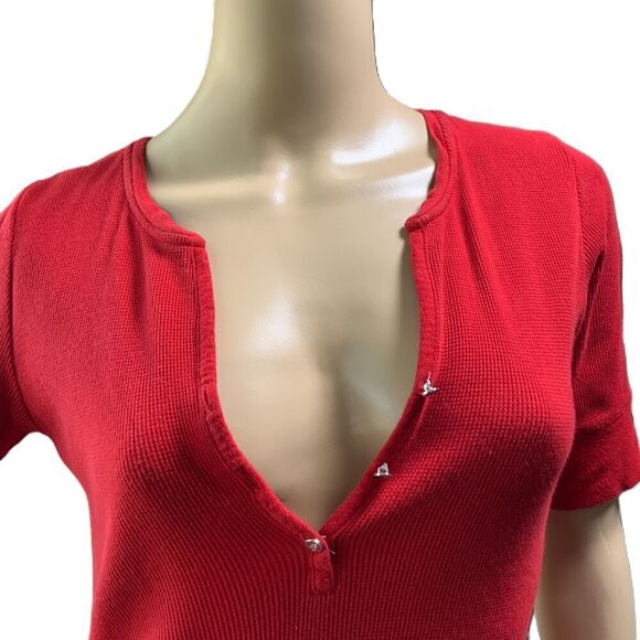 Lauren Ralph Lauren Red Cotton V-Neck Button Academia Midi Flare Dress Small - Picture 3 of 17